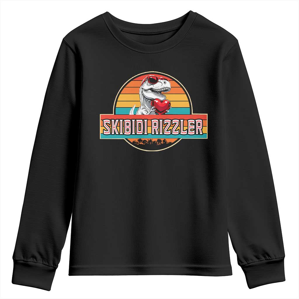 Vintage Valentines Dinosaur Youth Sweatshirt Funny Dino Meme Skibidi Rizzler - Wonder Print Shop