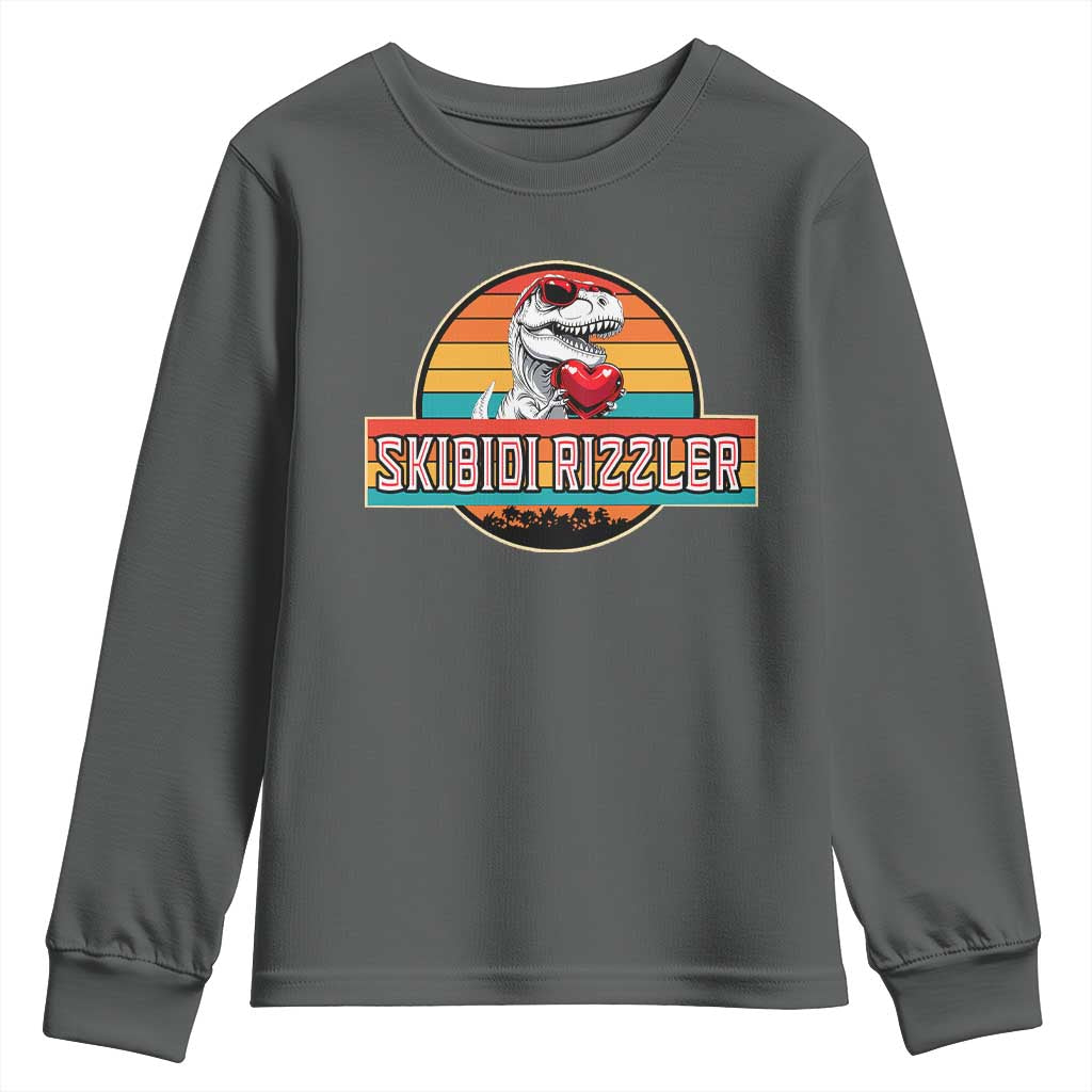 Vintage Valentines Dinosaur Youth Sweatshirt Funny Dino Meme Skibidi Rizzler - Wonder Print Shop