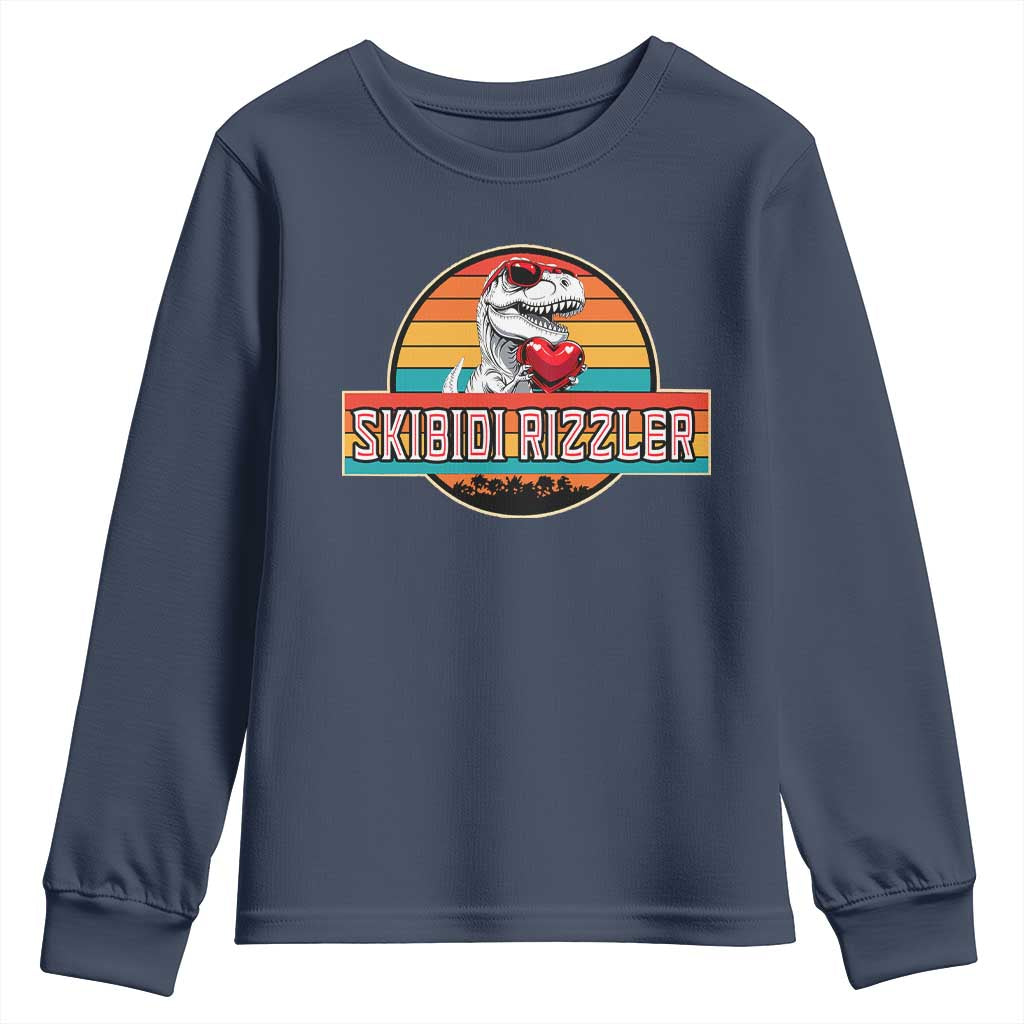 Vintage Valentines Dinosaur Youth Sweatshirt Funny Dino Meme Skibidi Rizzler - Wonder Print Shop