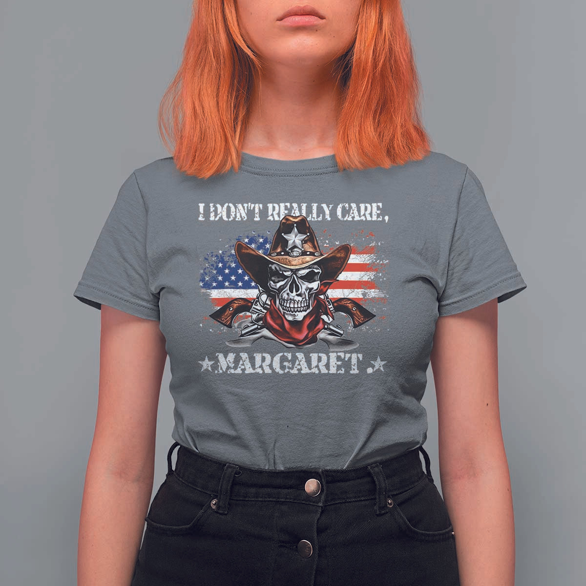 Vice President Jd Vance T Shirt For Women Cowboy Skull American Flag I Don't Really Care Margaret