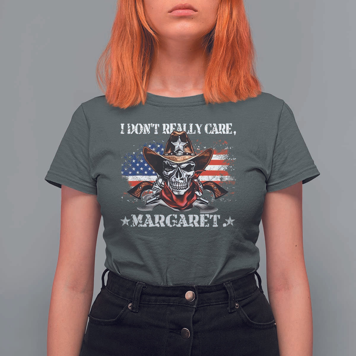 Vice President Jd Vance T Shirt For Women Cowboy Skull American Flag I Don't Really Care Margaret