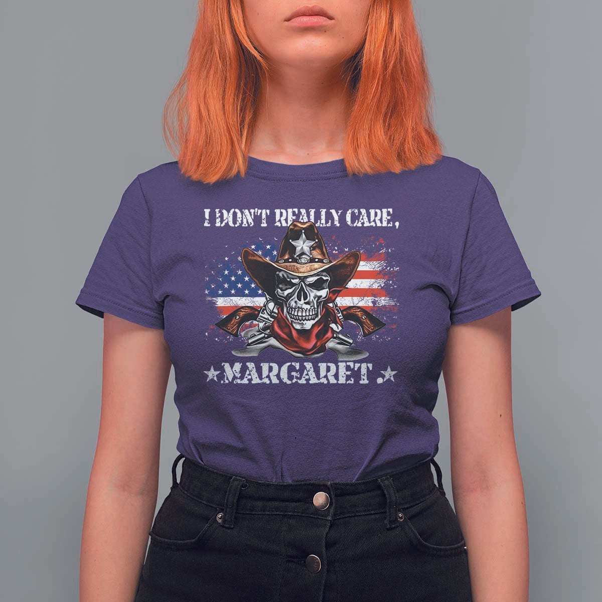 Vice President Jd Vance T Shirt For Women Cowboy Skull American Flag I Don't Really Care Margaret