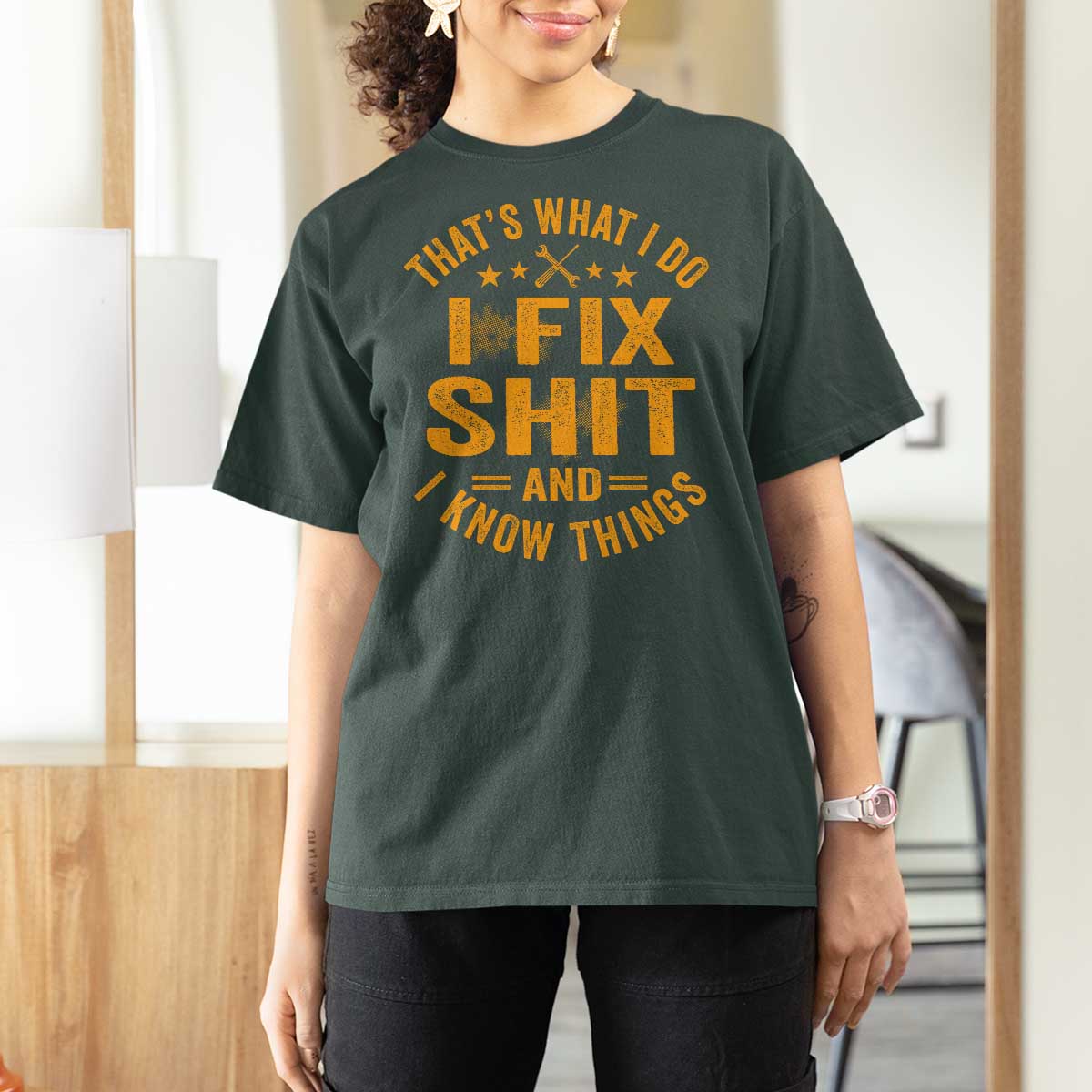 Funny Dad Grandpa T Shirt For Women That's What I Do I Fix Shit And I Know Things