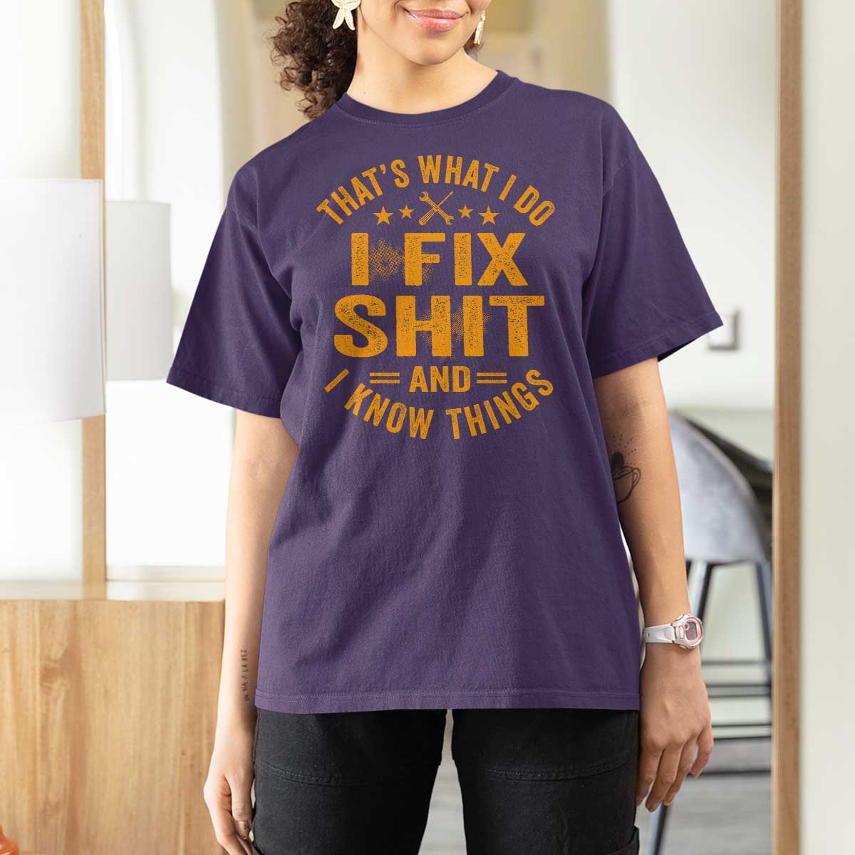 Funny Dad Grandpa T Shirt For Women That's What I Do I Fix Shit And I Know Things