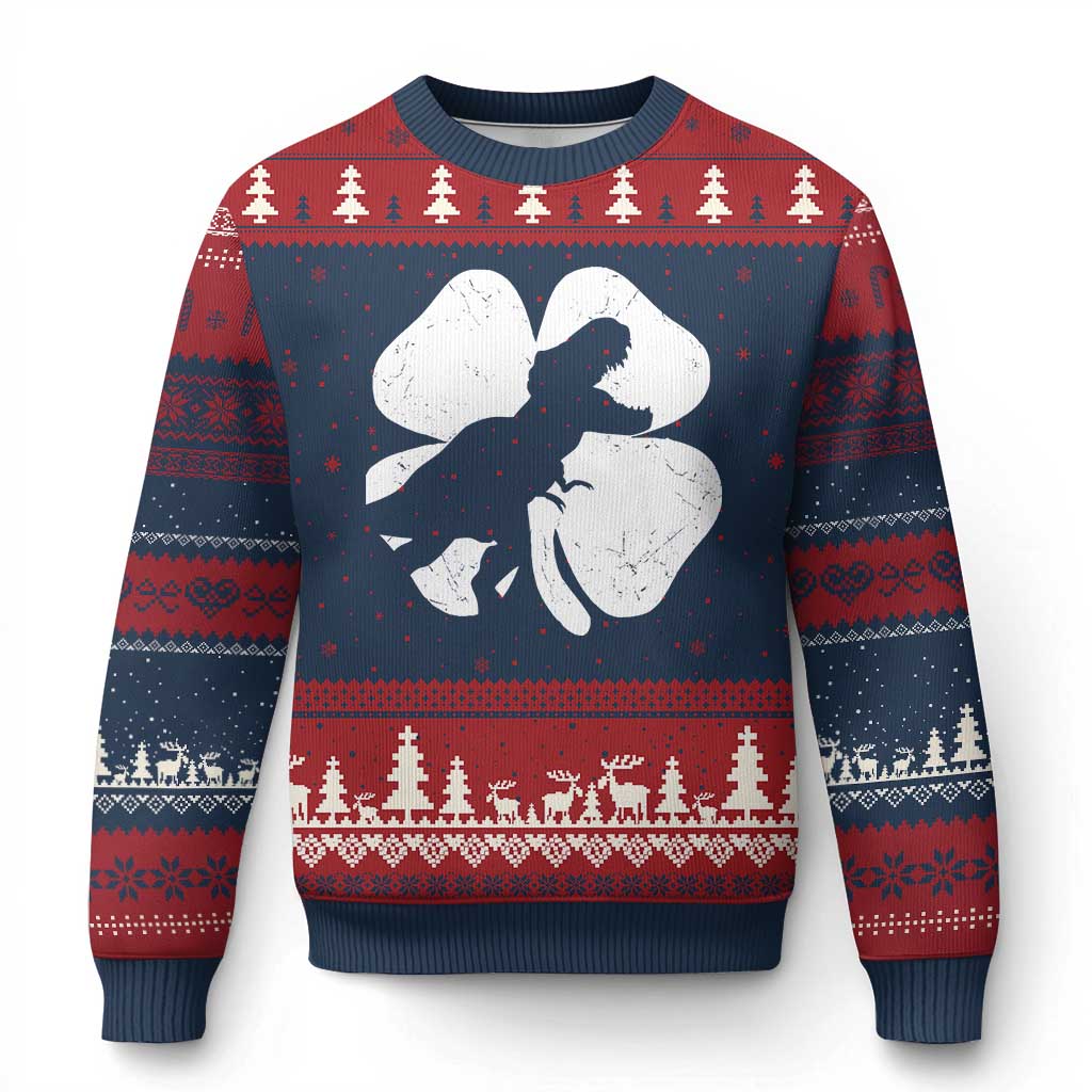 Dinosaur St Patricks Day Shamrock Ugly Christmas Sweater Silhouette Boys Toddler Kids