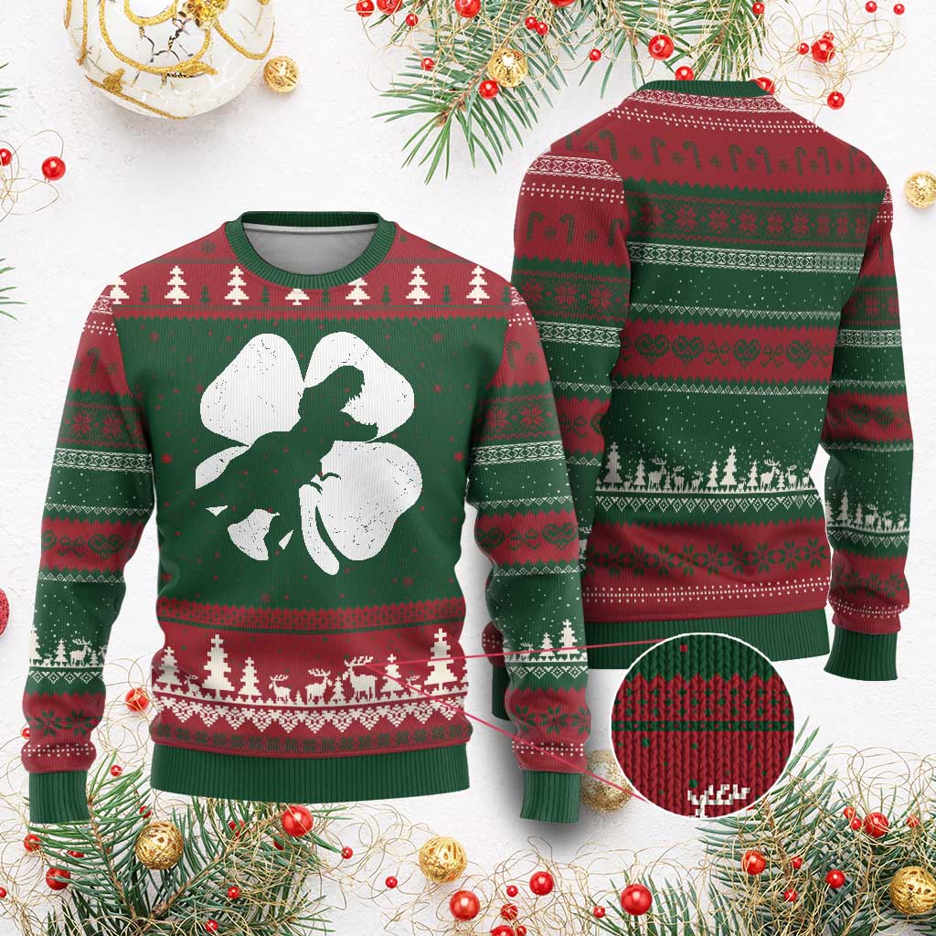 Dinosaur St Patricks Day Shamrock Ugly Christmas Sweater Silhouette Boys Toddler Kids
