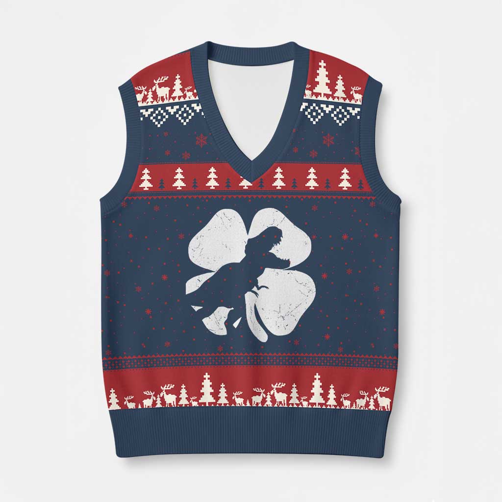 Dinosaur St Patricks Day Shamrock V-Neck Knit Sweater Vest Silhouette Boys Toddler Kids