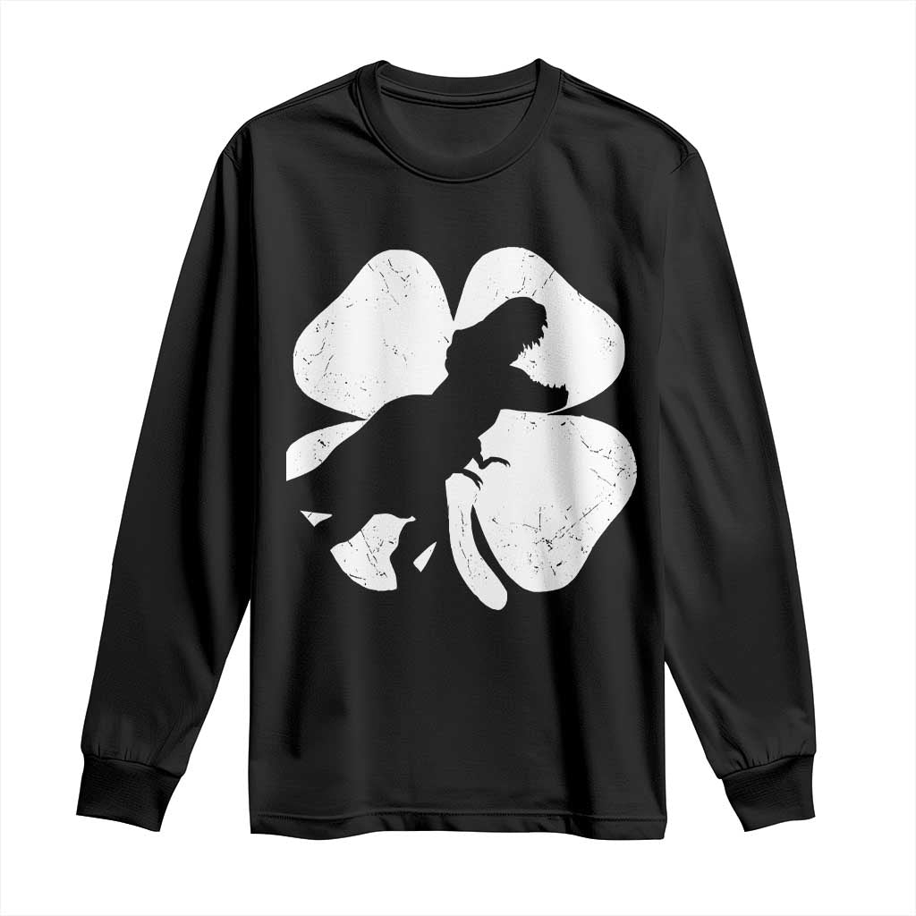 Dinosaur St Patricks Day Shamrock Long Sleeve Shirt Silhouette Boys Toddler Kids