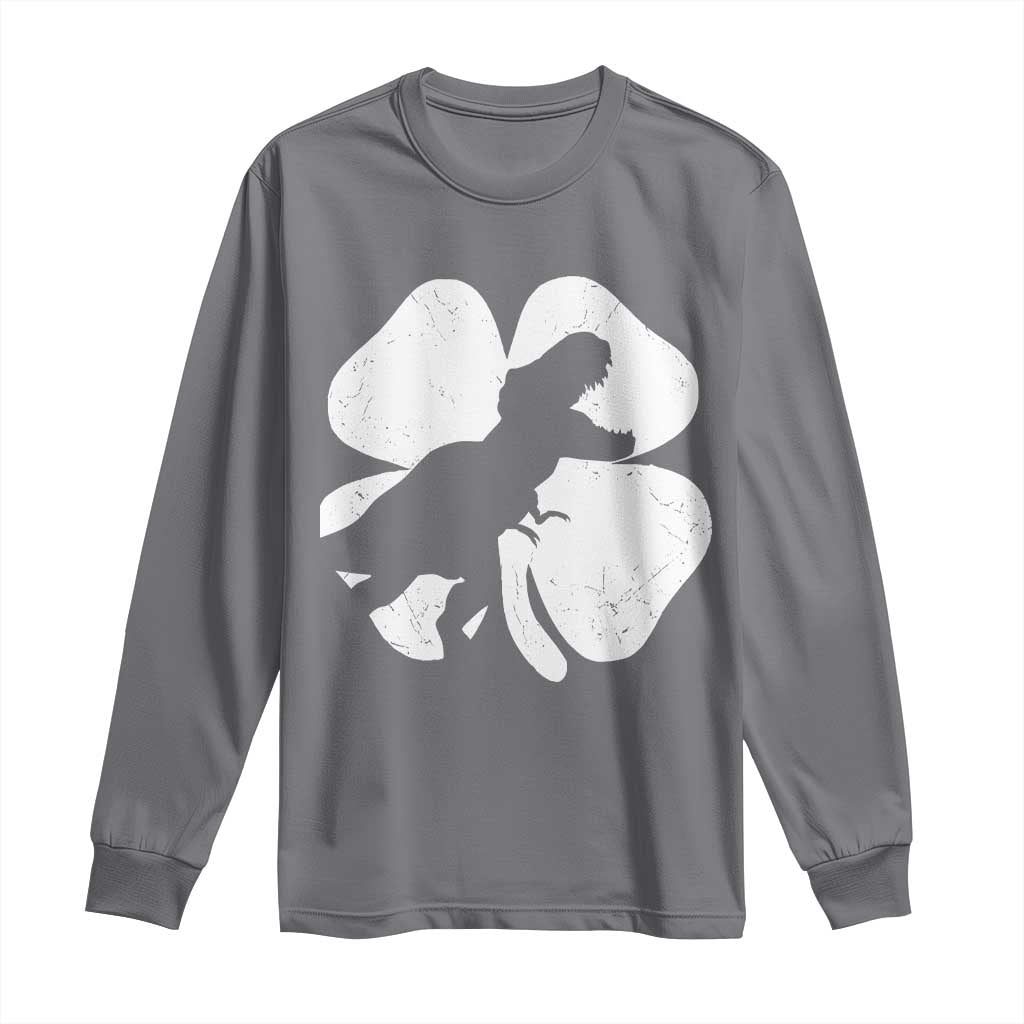 Dinosaur St Patricks Day Shamrock Long Sleeve Shirt Silhouette Boys Toddler Kids