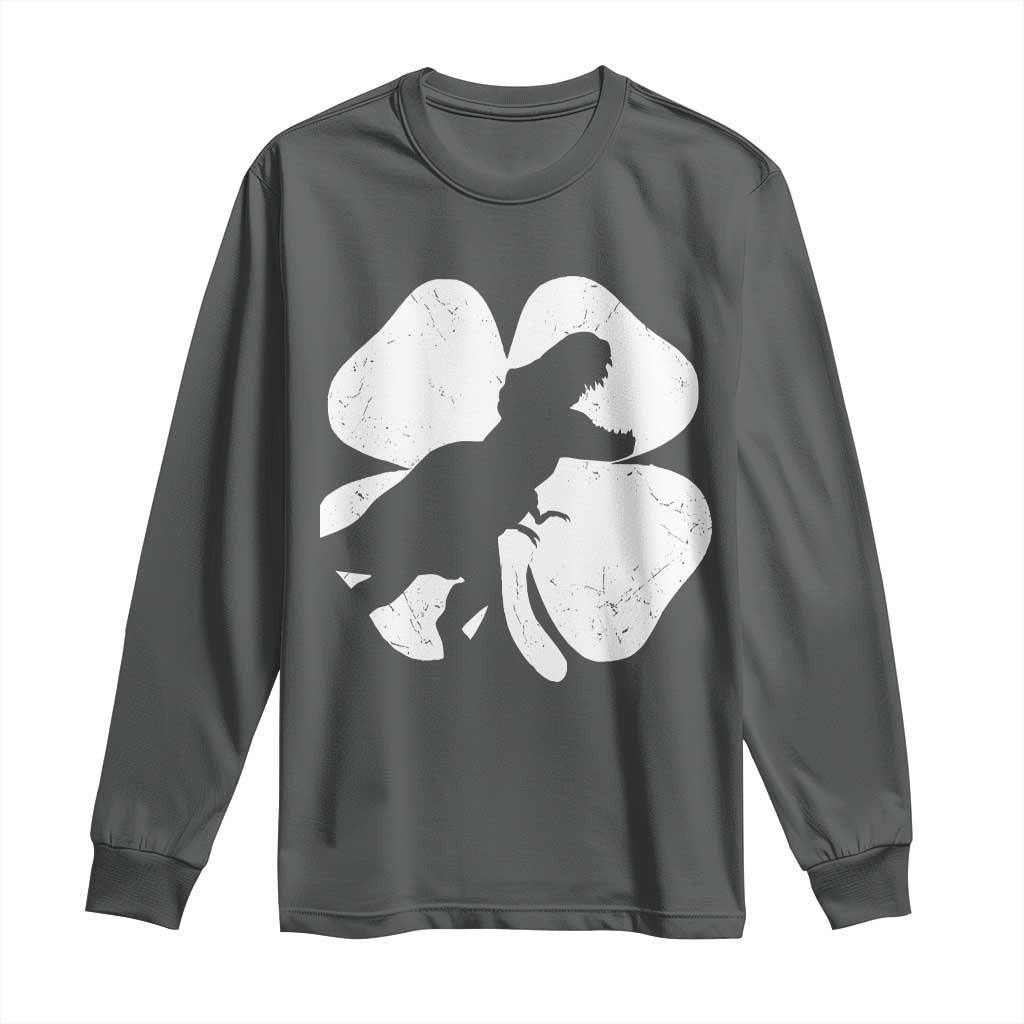 Dinosaur St Patricks Day Shamrock Long Sleeve Shirt Silhouette Boys Toddler Kids