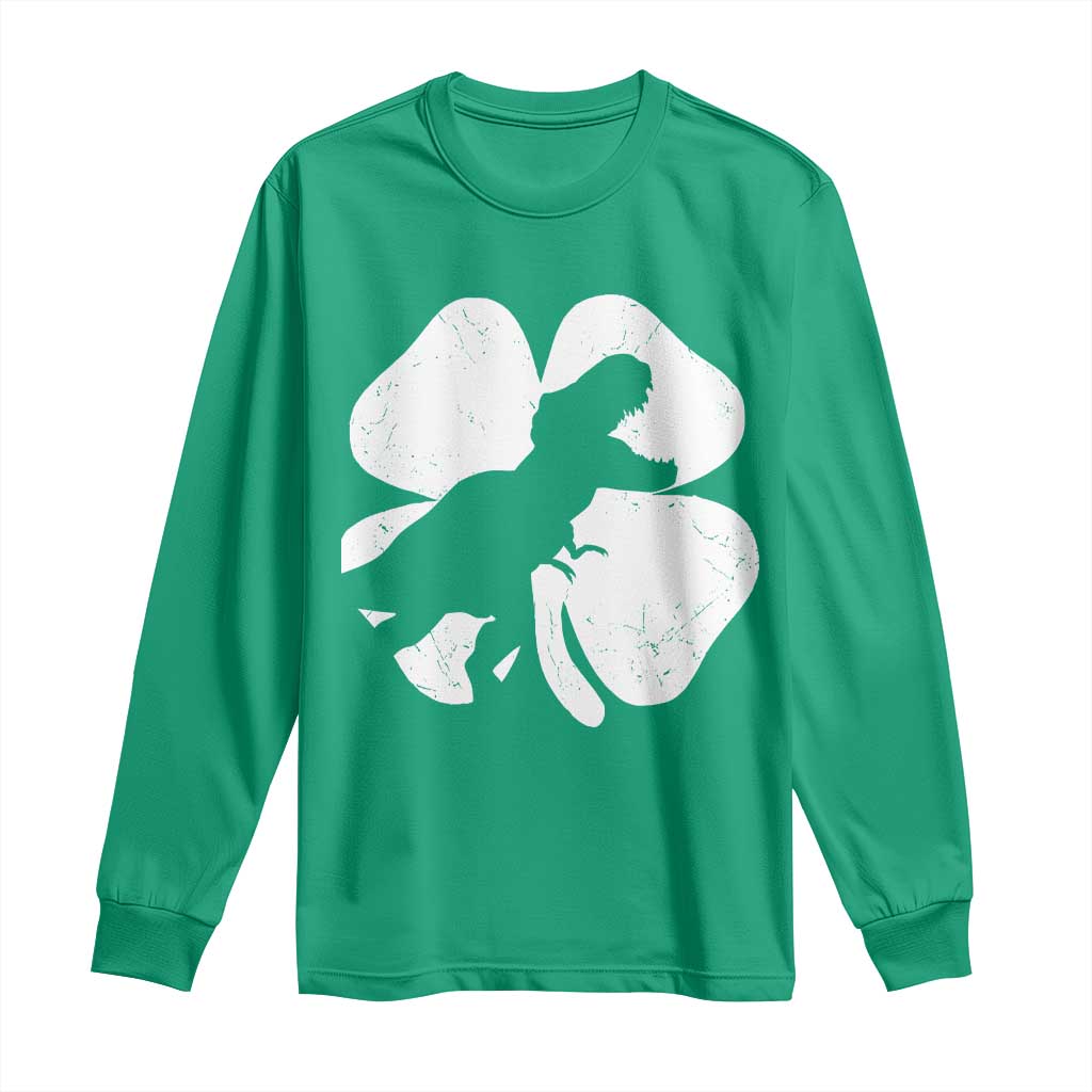 Dinosaur St Patricks Day Shamrock Long Sleeve Shirt Silhouette Boys Toddler Kids