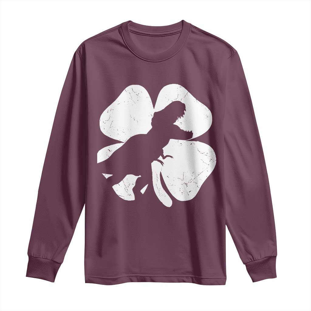 Dinosaur St Patricks Day Shamrock Long Sleeve Shirt Silhouette Boys Toddler Kids