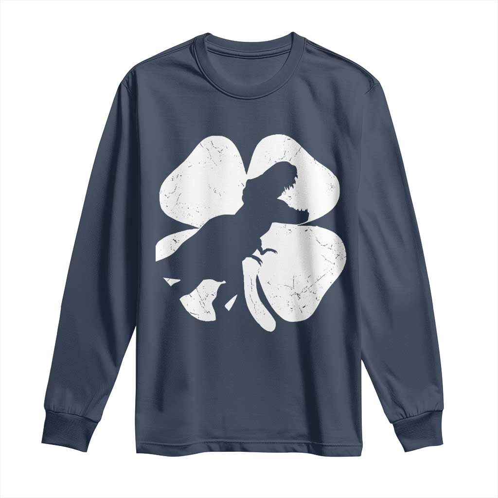 Dinosaur St Patricks Day Shamrock Long Sleeve Shirt Silhouette Boys Toddler Kids
