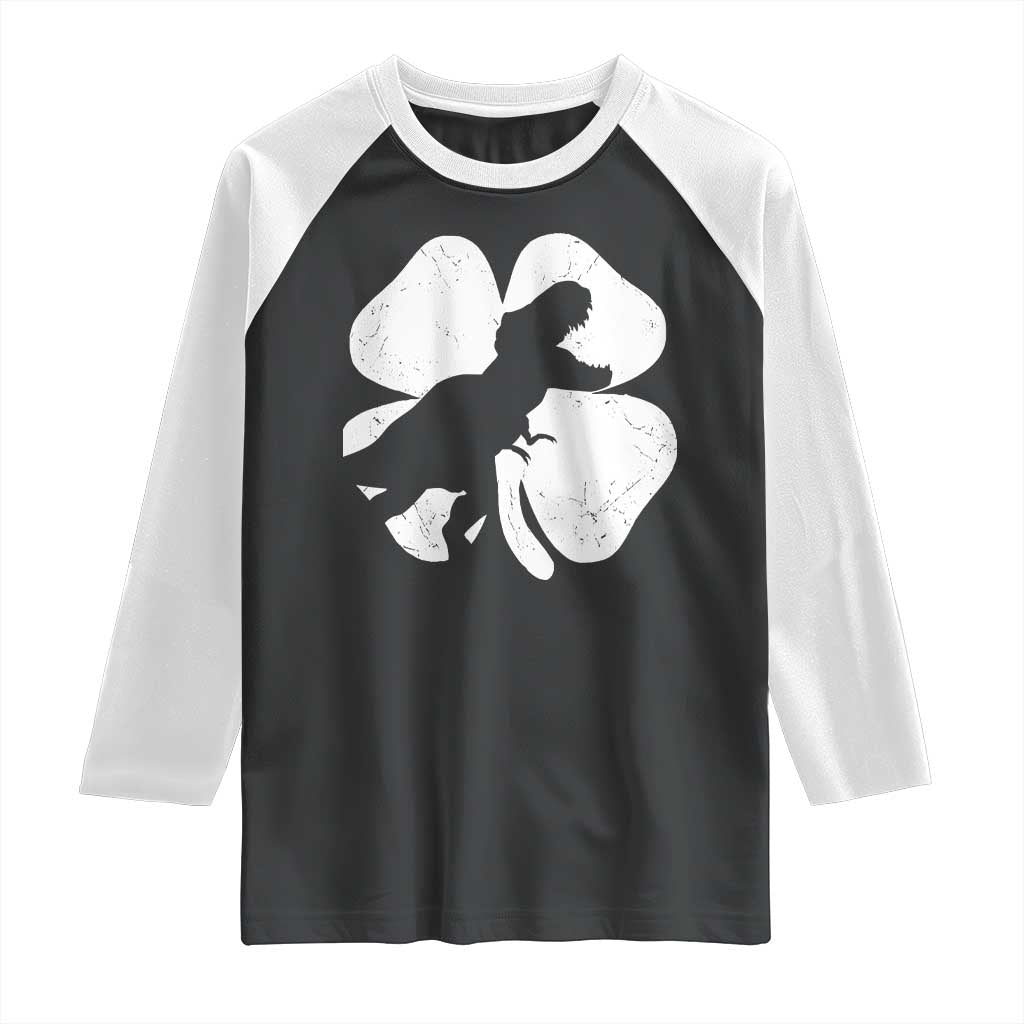 Dinosaur St Patricks Day Shamrock Raglan Shirt Silhouette Boys Toddler Kids