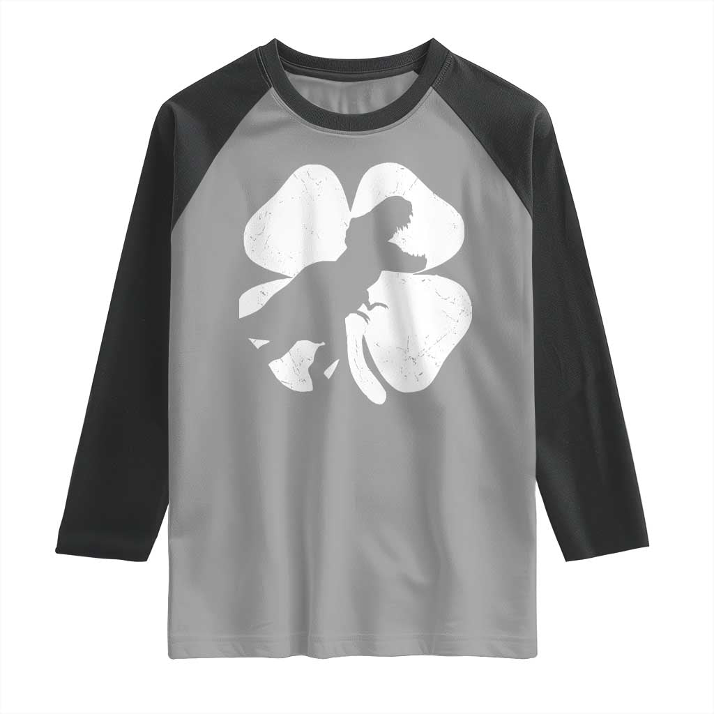 Dinosaur St Patricks Day Shamrock Raglan Shirt Silhouette Boys Toddler Kids