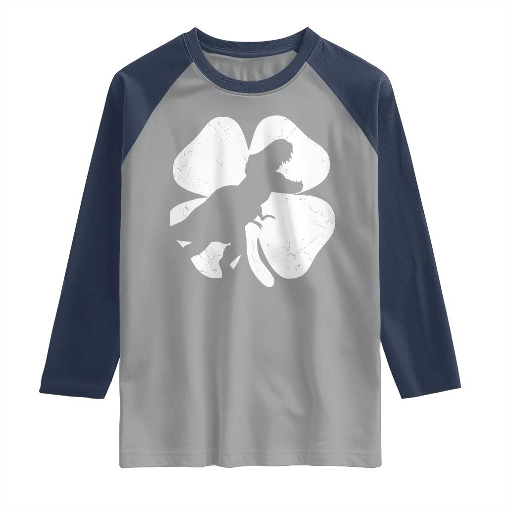 Dinosaur St Patricks Day Shamrock Raglan Shirt Silhouette Boys Toddler Kids
