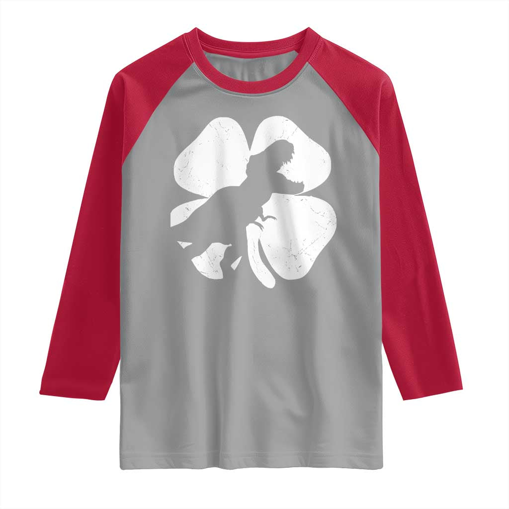 Dinosaur St Patricks Day Shamrock Raglan Shirt Silhouette Boys Toddler Kids