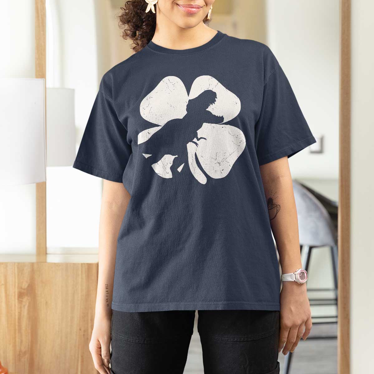 Dinosaur St Patricks Day Shamrock T Shirt For Women Silhouette Boys Toddler Kids