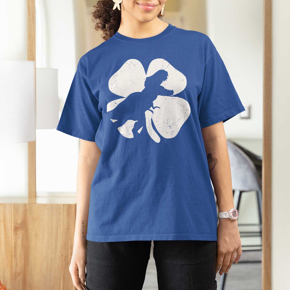 Dinosaur St Patricks Day Shamrock T Shirt For Women Silhouette Boys Toddler Kids