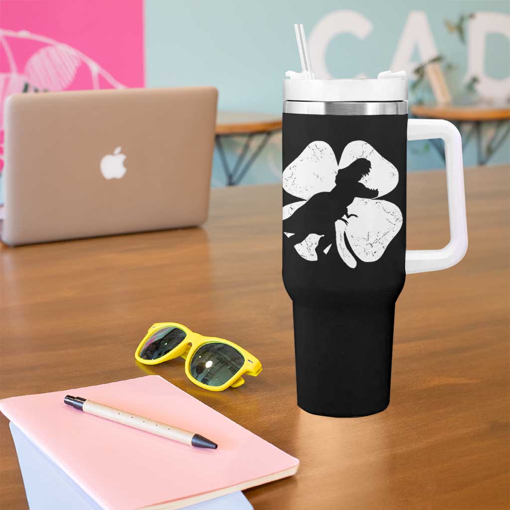 Dinosaur St Patricks Day Shamrock Tumbler With Handle Silhouette Boys Toddler Kids