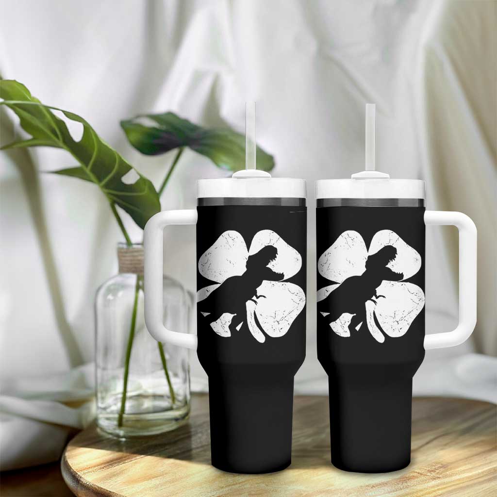 Dinosaur St Patricks Day Shamrock Tumbler With Handle Silhouette Boys Toddler Kids