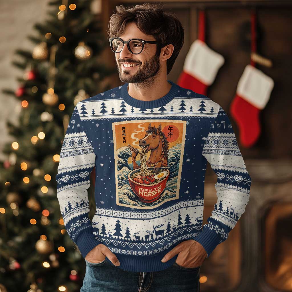 Zodiac Lunar New Year Of The Horse 2026 Ugly Christmas Sweater Ramen Lovers