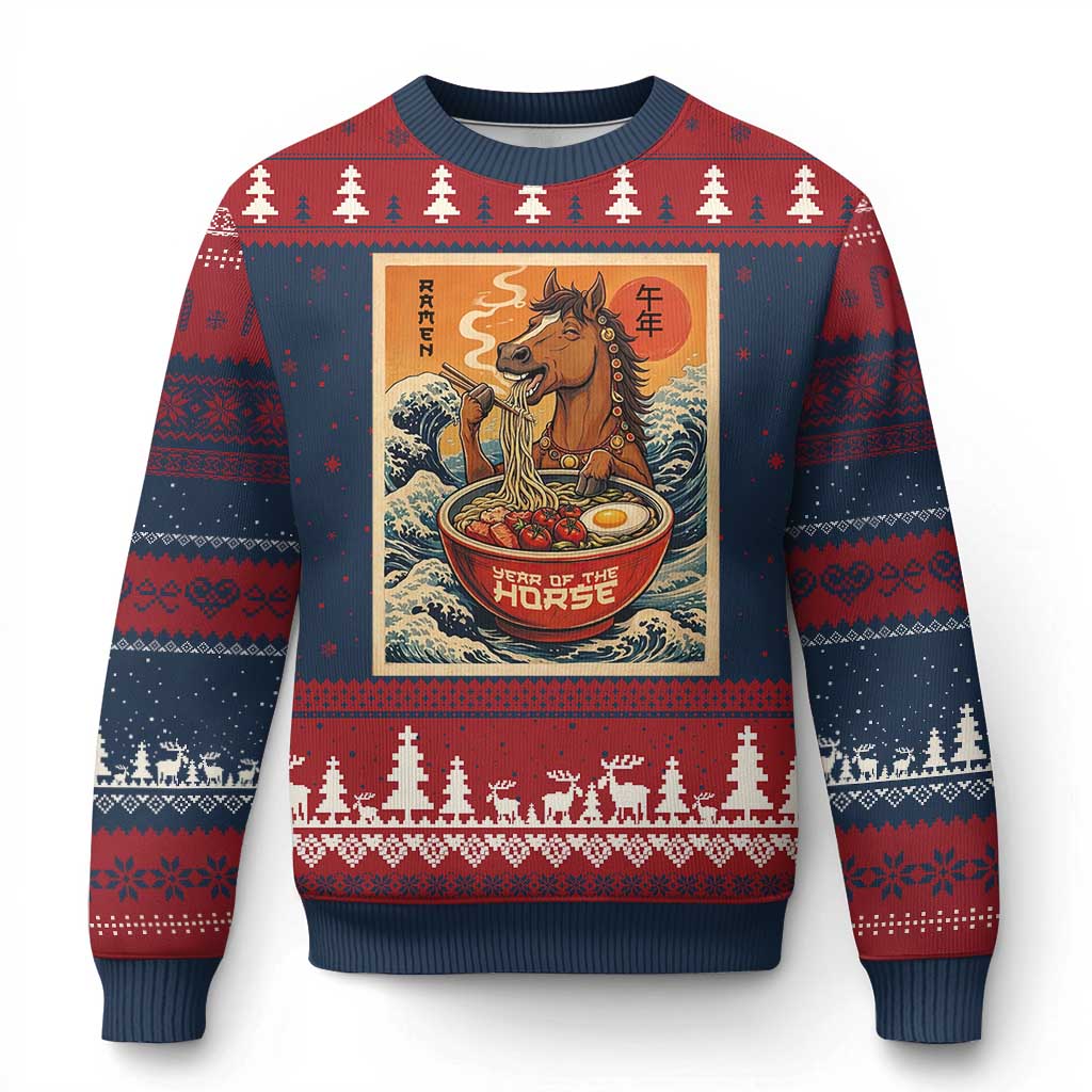 Zodiac Lunar New Year Of The Horse 2026 Ugly Christmas Sweater Ramen Lovers