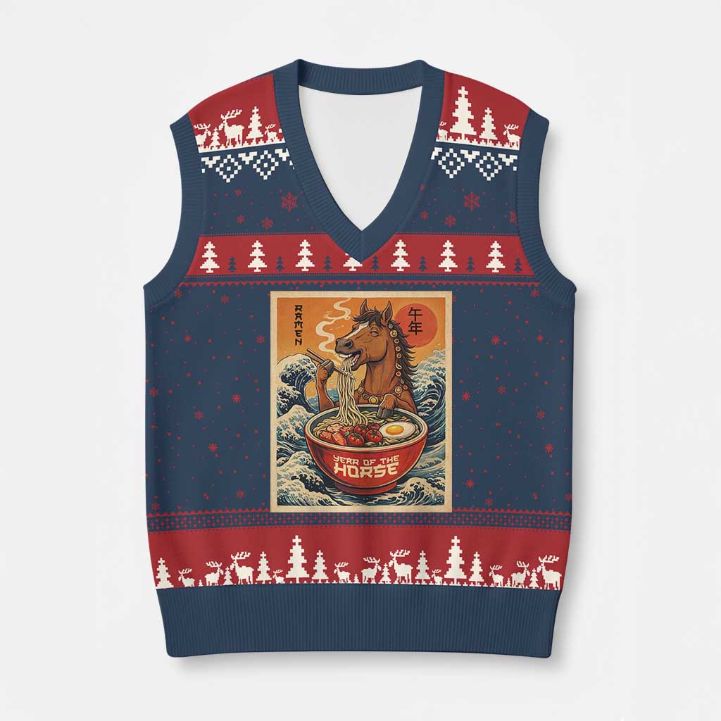 Zodiac Lunar New Year Of The Horse 2026 V-Neck Knit Sweater Vest Ramen Lovers