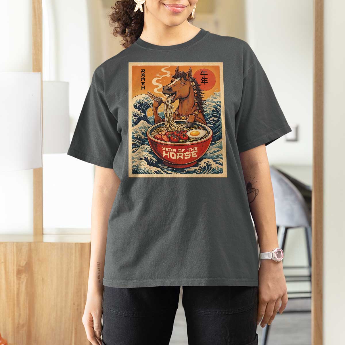 Zodiac Lunar New Year Of The Horse 2026 T Shirt For Women Ramen Lovers
