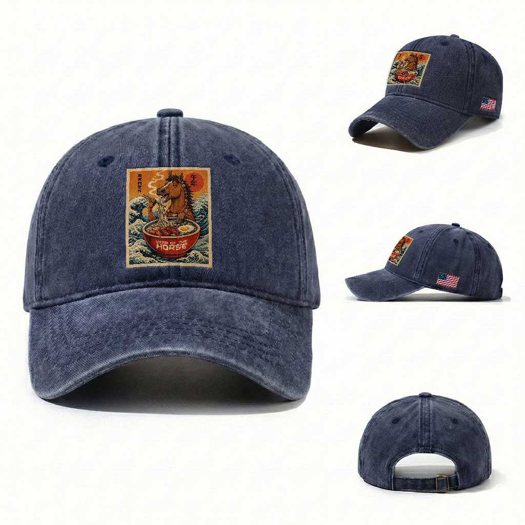 Zodiac Lunar New Year Of The Horse 2026 Washed Cotton Baseball Cap Ramen Lovers