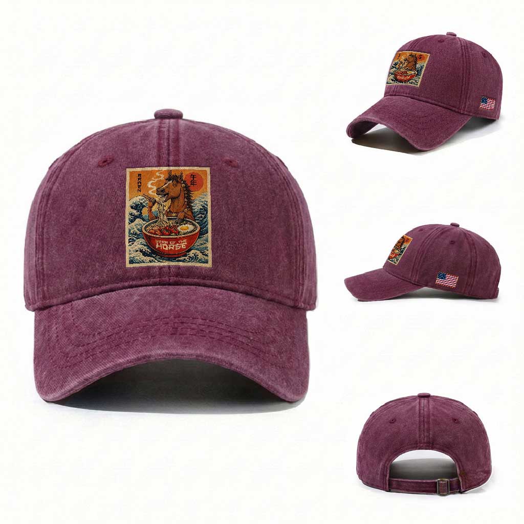 Zodiac Lunar New Year Of The Horse 2026 Washed Cotton Baseball Cap Ramen Lovers