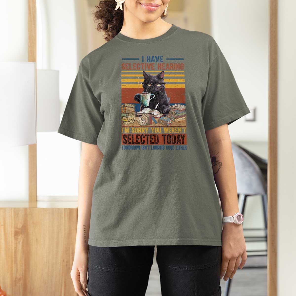 Selected Cat Humor T Shirt For Women Funny I Have Selective Hearing You Werent Vintage - Wonder Print Shop