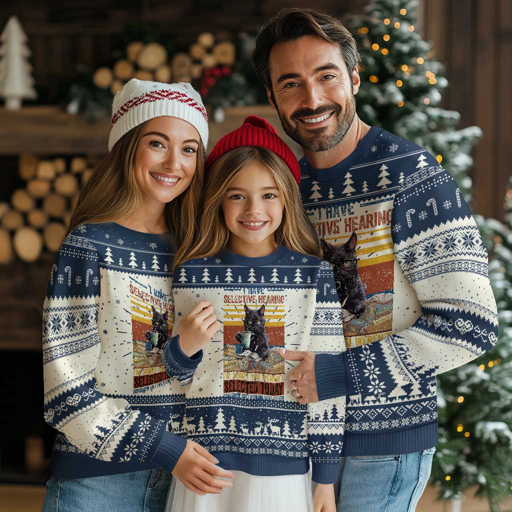 Selected Cat Humor Knitted Sweatshirt Funny I Have Selective Hearing You Werent Vintage - Wonder Print Shop