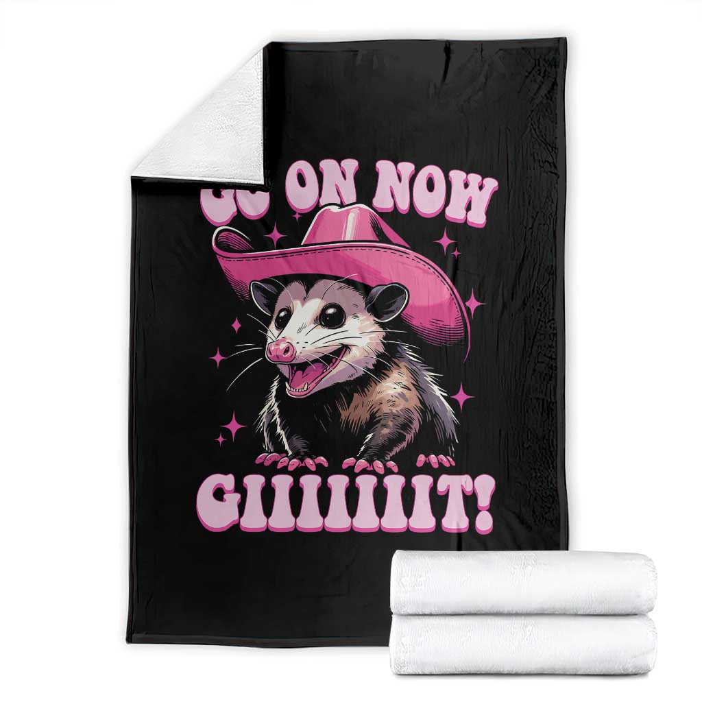 Cowboy Opossum Go On Now Git Throw Blanket Funny Possum Pink Cowgirl Hat Western Wild West - Wonder Print Shop