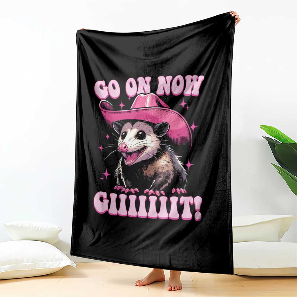Cowboy Opossum Go On Now Git Throw Blanket Funny Possum Pink Cowgirl Hat Western Wild West - Wonder Print Shop