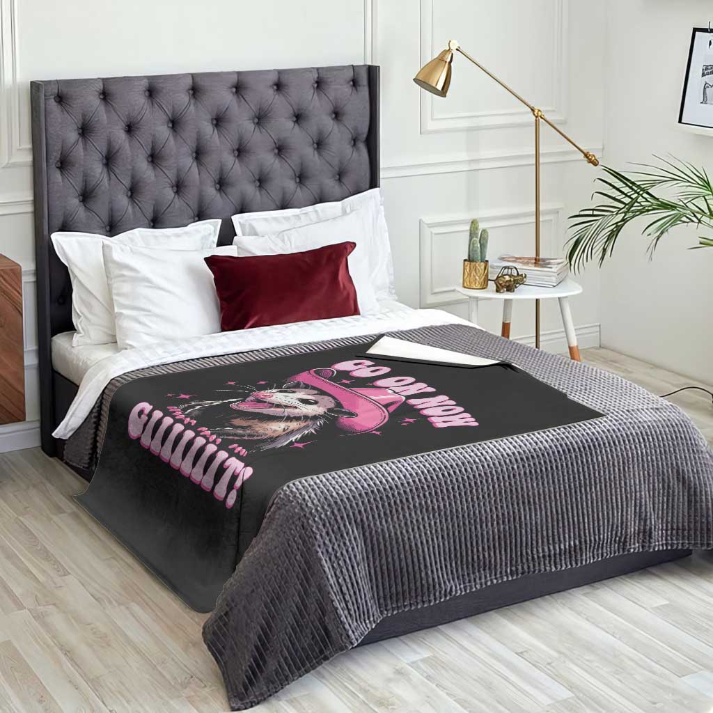 Cowboy Opossum Go On Now Git Throw Blanket Funny Possum Pink Cowgirl Hat Western Wild West - Wonder Print Shop