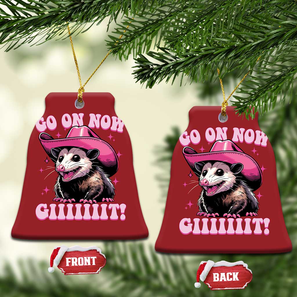 Cowboy Opossum Go On Now Git Christmas Ornament Funny Possum Pink Cowgirl Hat Western Wild West - Wonder Print Shop