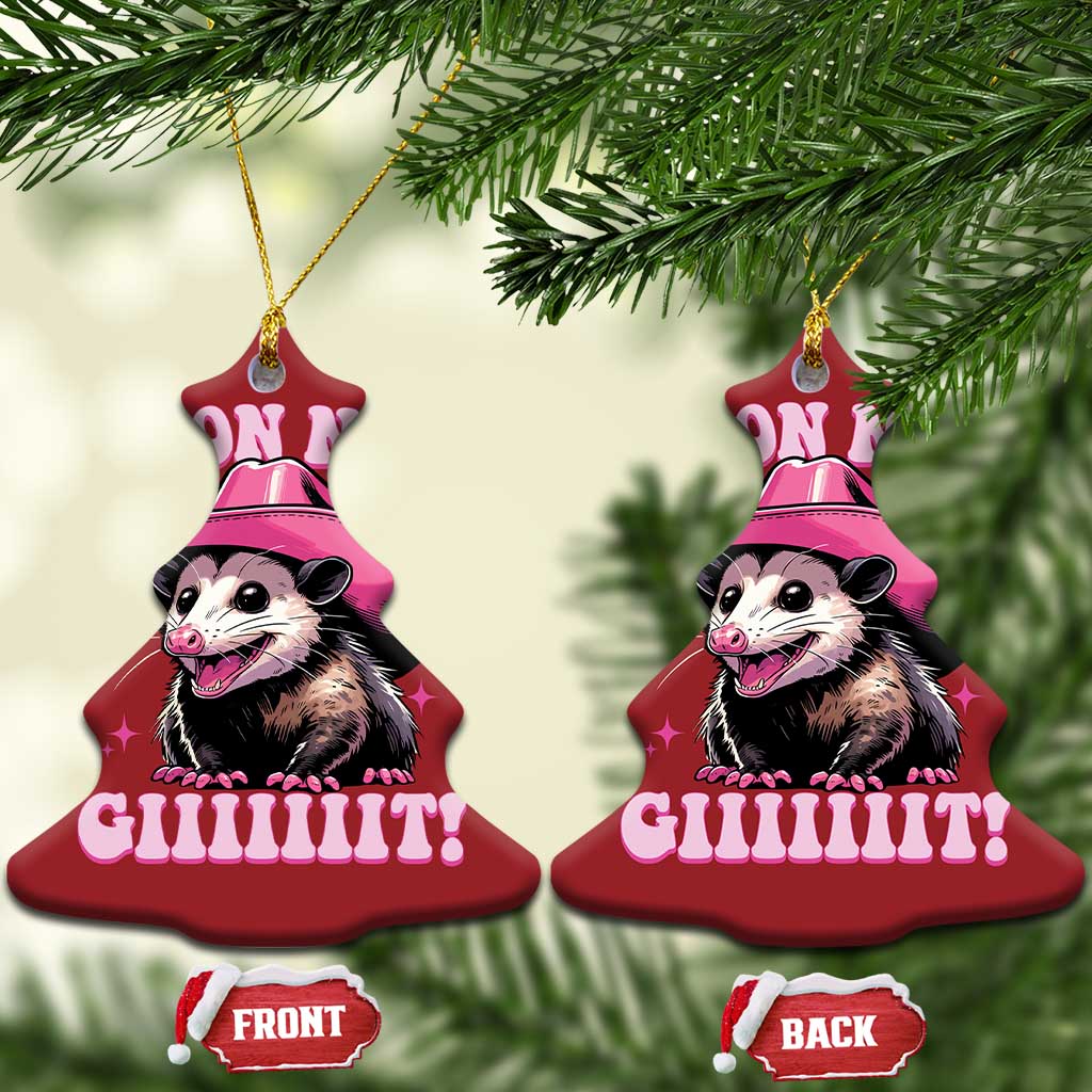 Cowboy Opossum Go On Now Git Christmas Ornament Funny Possum Pink Cowgirl Hat Western Wild West - Wonder Print Shop