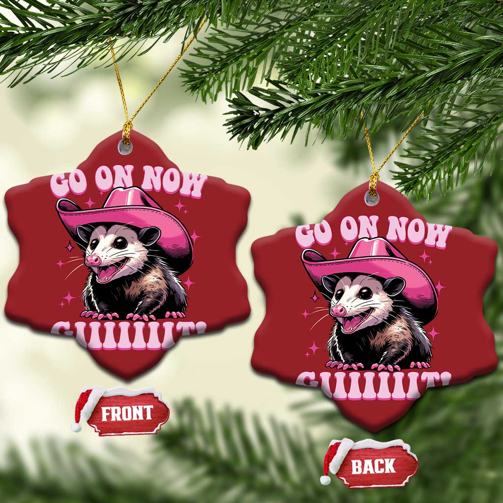 Cowboy Opossum Go On Now Git Christmas Ornament Funny Possum Pink Cowgirl Hat Western Wild West - Wonder Print Shop