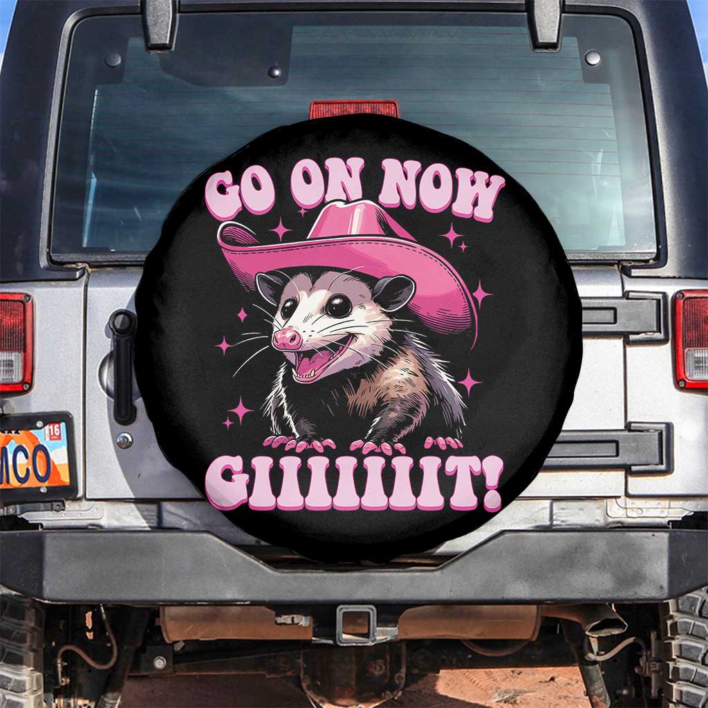 Cowboy Opossum Go On Now Git Spare Tire Cover Funny Possum Pink Cowgirl Hat Western Wild West - Wonder Print Shop