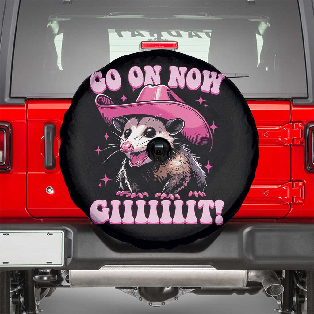 Cowboy Opossum Go On Now Git Spare Tire Cover Funny Possum Pink Cowgirl Hat Western Wild West - Wonder Print Shop