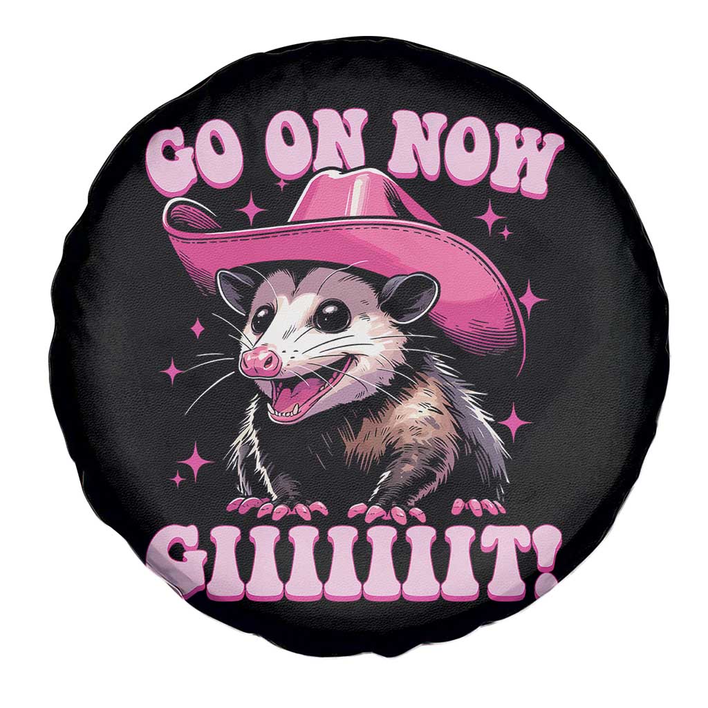 Cowboy Opossum Go On Now Git Spare Tire Cover Funny Possum Pink Cowgirl Hat Western Wild West - Wonder Print Shop