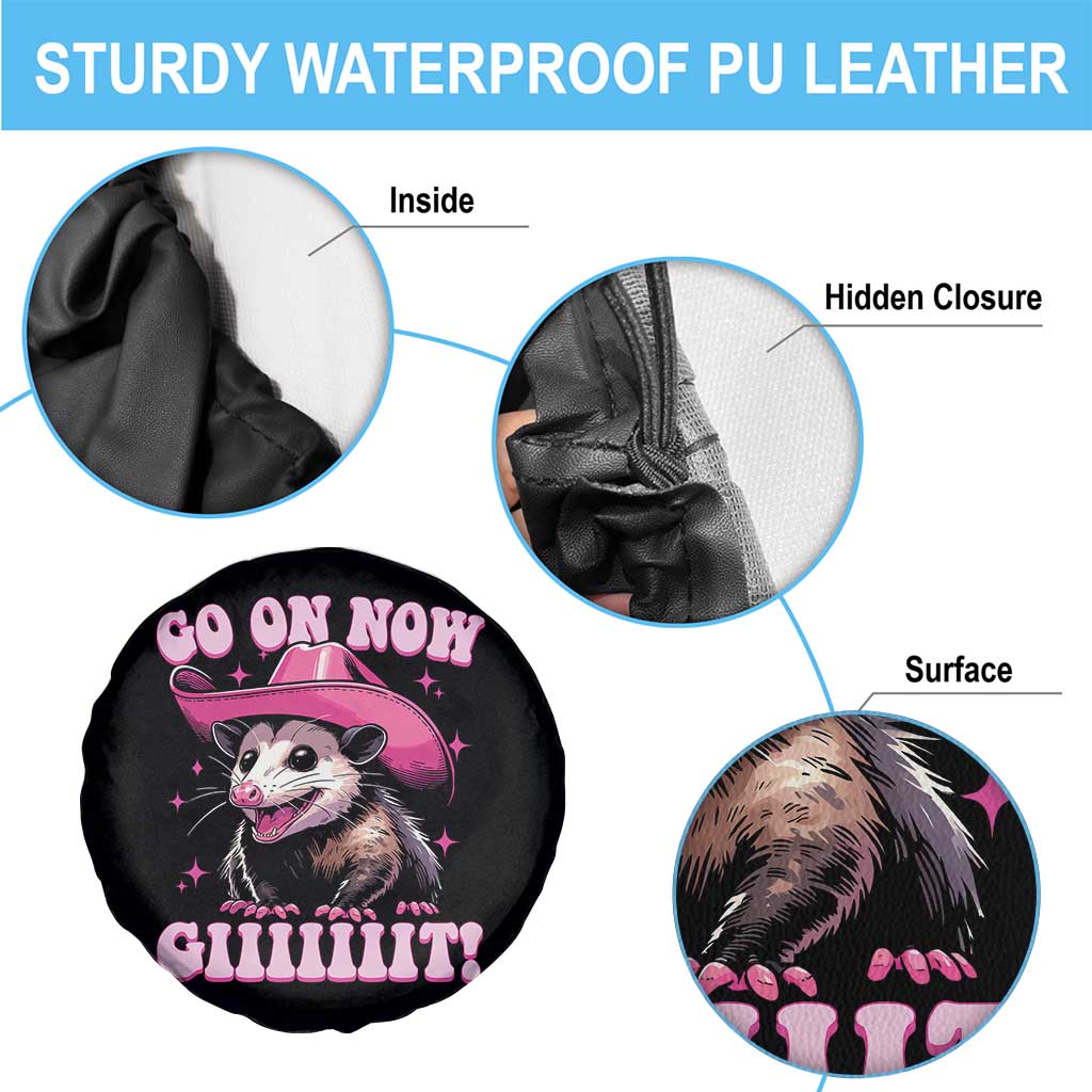 Cowboy Opossum Go On Now Git Spare Tire Cover Funny Possum Pink Cowgirl Hat Western Wild West - Wonder Print Shop