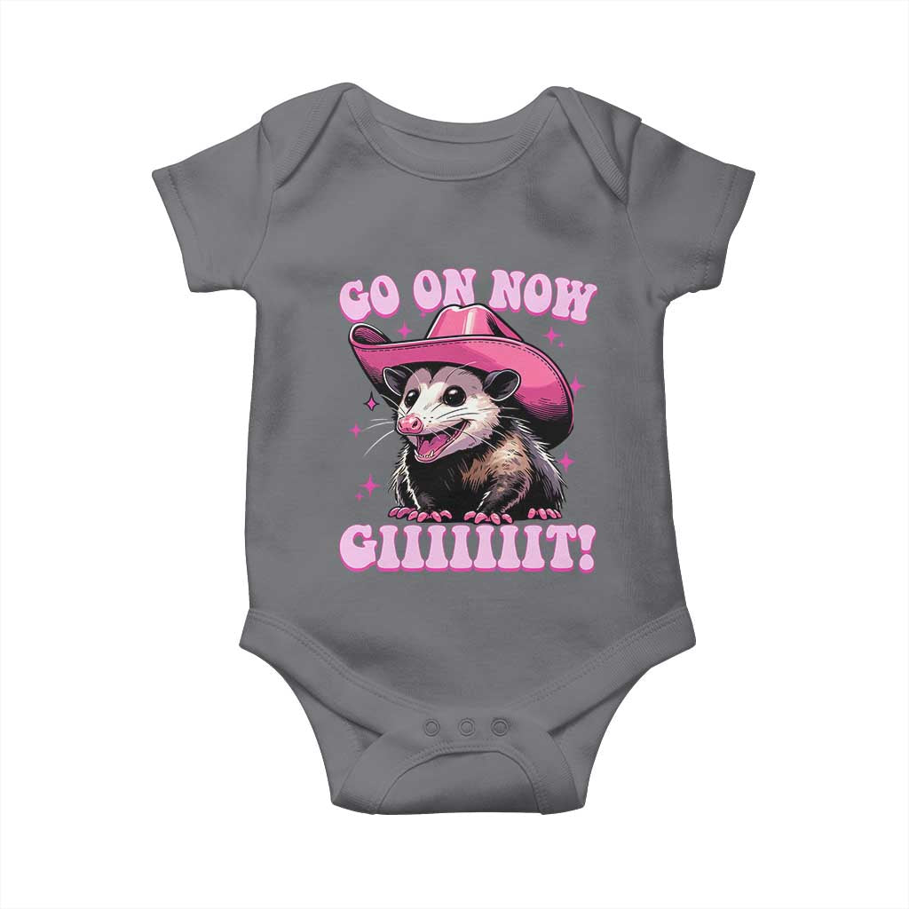 Cowboy Opossum Go On Now Git Baby Onesie Funny Possum Pink Cowgirl Hat Western Wild West - Wonder Print Shop