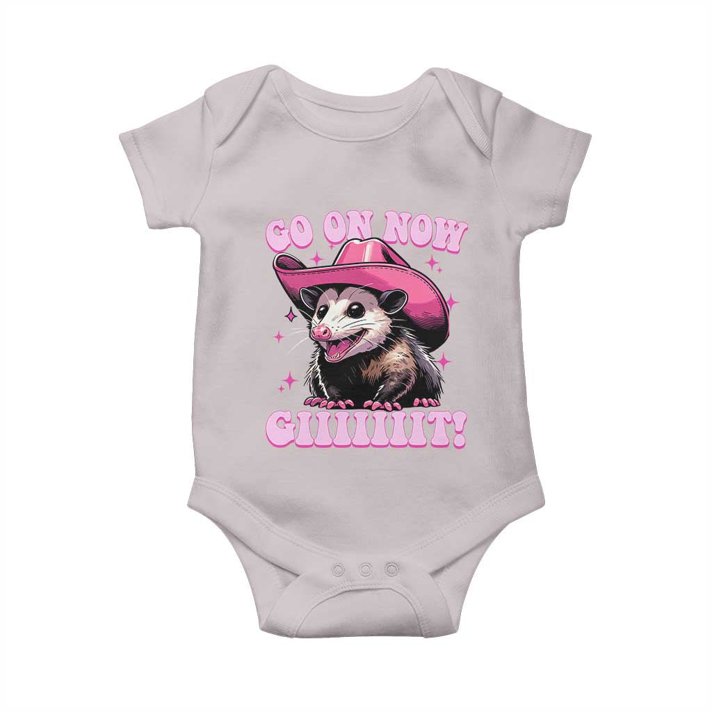 Cowboy Opossum Go On Now Git Baby Onesie Funny Possum Pink Cowgirl Hat Western Wild West - Wonder Print Shop