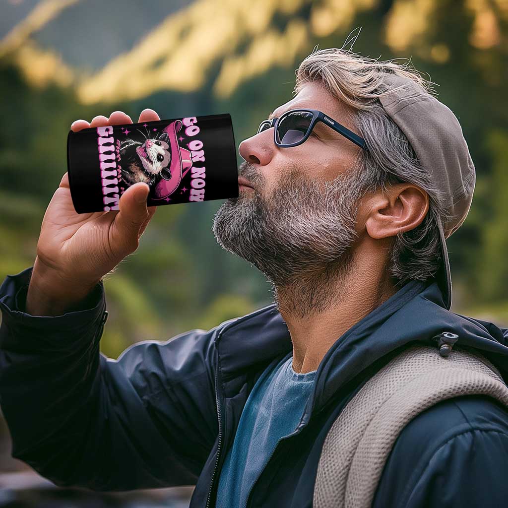 Cowboy Opossum Go On Now Git 4 in 1 Can Cooler Tumbler Funny Possum Pink Cowgirl Hat Western Wild West - Wonder Print Shop