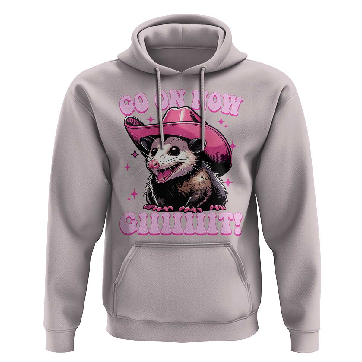 Cowboy Opossum Go On Now Git Hoodie Funny Possum Pink Cowgirl Hat Western Wild West - Wonder Print Shop