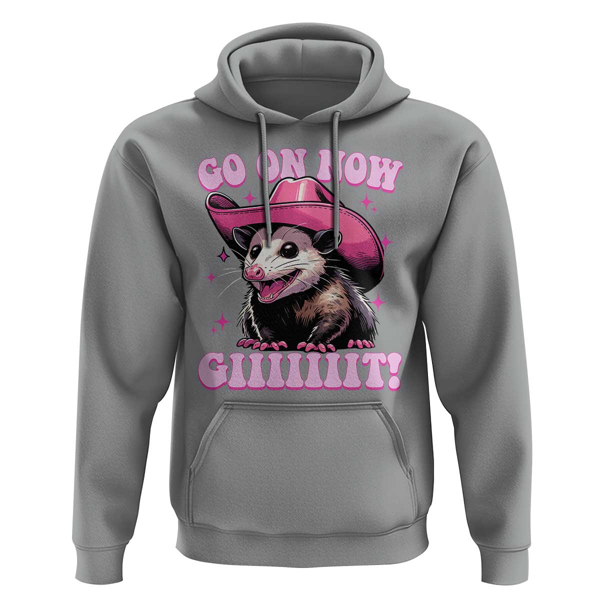 Cowboy Opossum Go On Now Git Hoodie Funny Possum Pink Cowgirl Hat Western Wild West - Wonder Print Shop