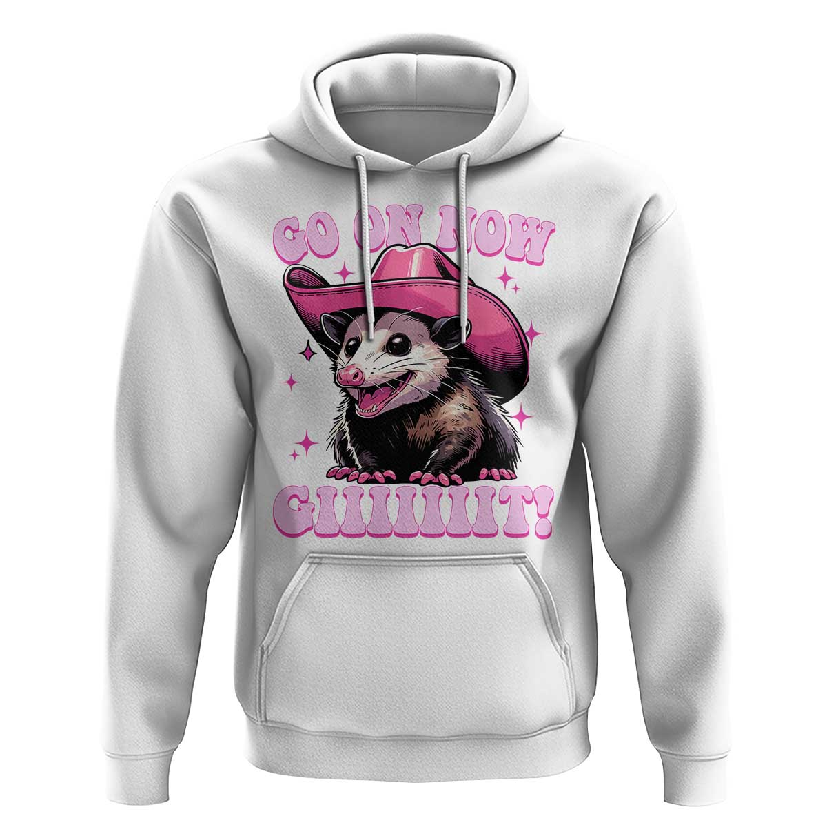 Cowboy Opossum Go On Now Git Hoodie Funny Possum Pink Cowgirl Hat Western Wild West - Wonder Print Shop