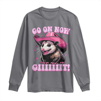 Cowboy Opossum Go On Now Git Long Sleeve Shirt Funny Possum Pink Cowgirl Hat Western Wild West - Wonder Print Shop